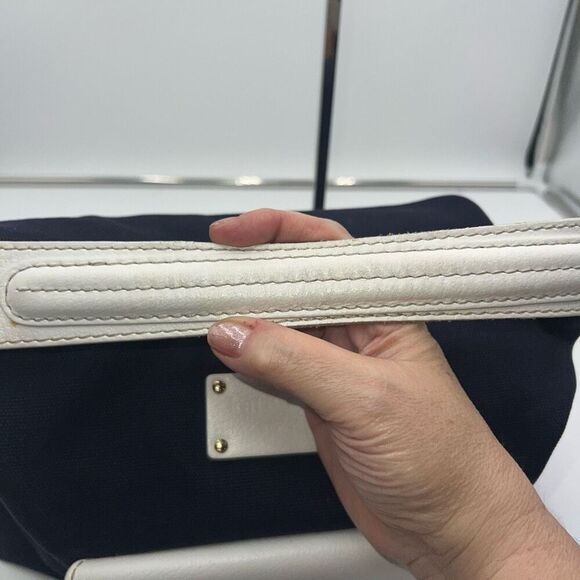 Kate Spade VINTAGE Canvas and Leather Navy and White Pinstriped interior - Picture 14 of 14
